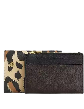 Coach Card Holder Wallet With Leopard Print And Signature Canvas