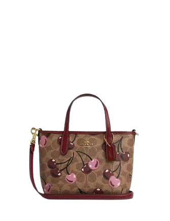 Coach City Mini Tote Bag In Signature Canvas With Cherry Print