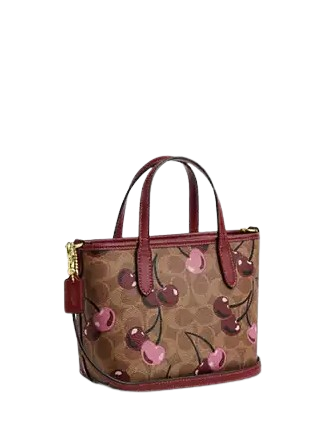 Coach City Mini Tote Bag In Signature Canvas With Cherry Print