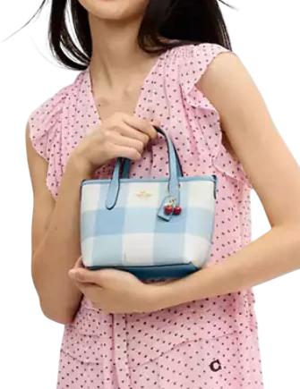 Coach City Mini Tote Bag With Gingham Print And Charm