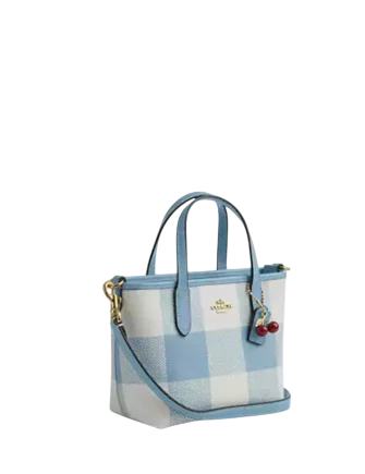 Coach City Mini Tote Bag With Gingham Print And Charm