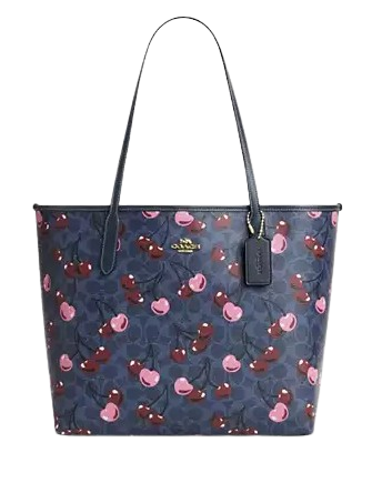 Coach City Tote Bag In Signature Canvas With Cherry Print
