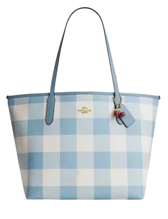 Coach City Tote Bag With Gingham Print And Charm