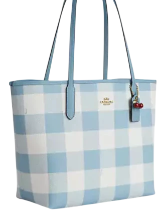 Coach City Tote Bag With Gingham Print And Charm