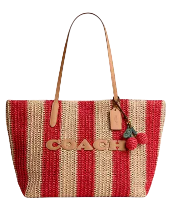 Coach City Tote Bag With Stripes And Charm