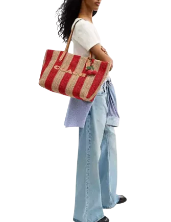 Coach City Tote Bag With Stripes And Charm