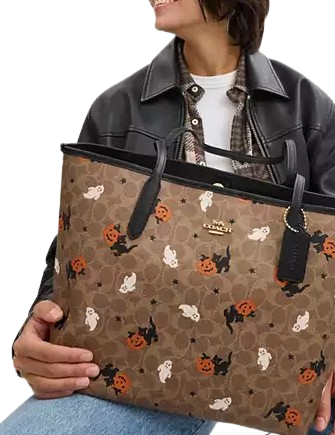 Coach City Tote In Signature Canvas With Halloween Print