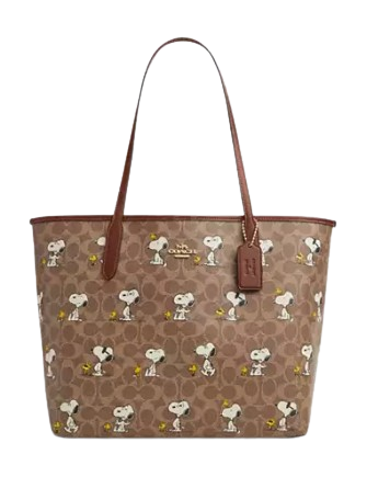 Coach Coach X Peanuts City Tote Bag In Signature Canvas With Snoopy Print