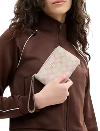 Coach Corner Zip Wristlet In Pretty Signature Canvas