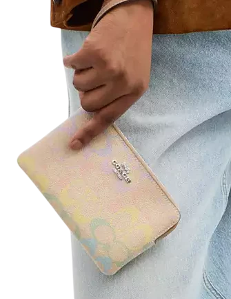 Coach Corner Zip Wristlet In Rainbow Signature Canvas