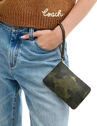 Coach Corner Zip Wristlet In Signature Camo Print