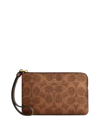 Coach Corner Zip Wristlet In Signature Canvas