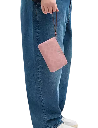 Coach Corner Zip Wristlet In Signature Canvas