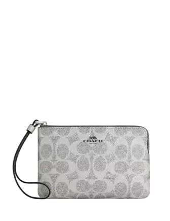 Coach Corner Zip Wristlet In Signature Canvas