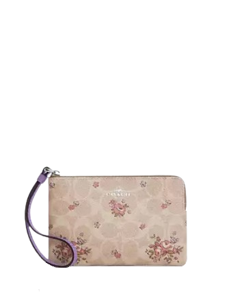 Coach Corner Zip Wristlet In Signature Canvas With Floral Print