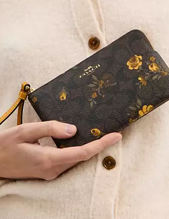 Coach Corner Zip Wristlet In Signature Canvas With Floral Print
