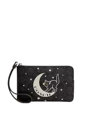 Coach Corner Zip Wristlet In Signature Canvas With Halloween Graphic
