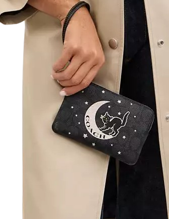Coach Corner Zip Wristlet In Signature Canvas With Halloween Graphic