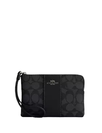 Coach Corner Zip Wristlet In Signature Canvas With Stripe