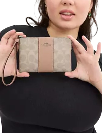 Coach Corner Zip Wristlet In Signature Canvas With Stripe