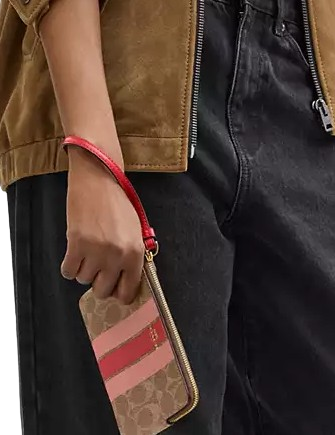 Coach Corner Zip Wristlet In Signature Canvas With Stripe