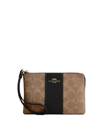 Coach Corner Zip Wristlet In Signature Canvas With Stripe