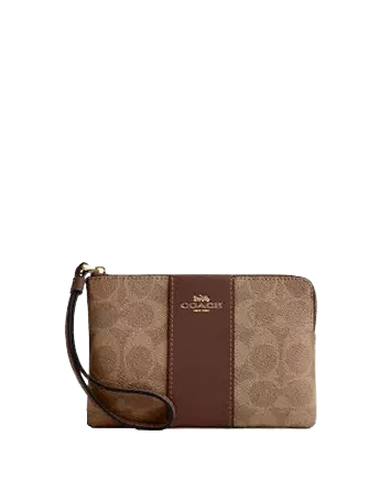 Coach Corner Zip Wristlet In Signature Canvas With Stripe