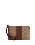 Coach Corner Zip Wristlet In Signature Canvas With Stripe