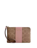 Coach Corner Zip Wristlet In Signature Canvas With Stripe