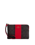 Coach Corner Zip Wristlet In Signature Canvas With Stripe