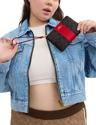 Coach Corner Zip Wristlet In Signature Canvas With Stripe