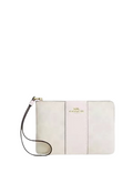 Coach Corner Zip Wristlet In Signature Canvas With Stripe