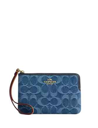 Coach Corner Zip Wristlet In Signature Denim