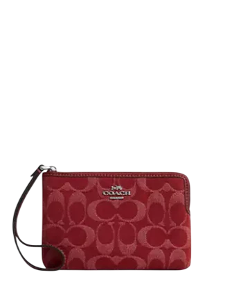 Coach Corner Zip Wristlet In Signature Denim