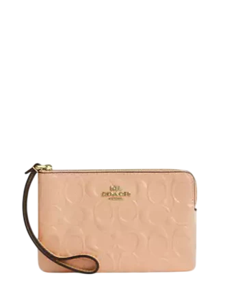 Coach Corner Zip Wristlet In Signature Leather