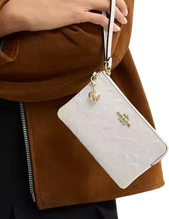 Coach Corner Zip Wristlet In Signature Leather With Heart Charm