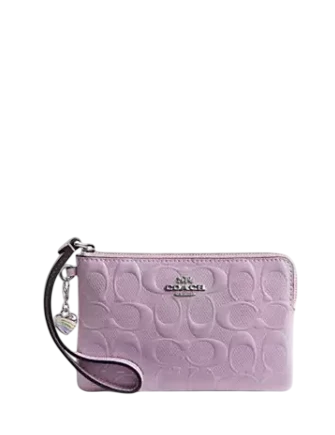Coach Corner Zip Wristlet In Signature Leather With Heart Charm