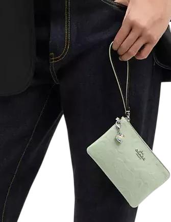 Coach Corner Zip Wristlet In Signature Leather With Heart Charm