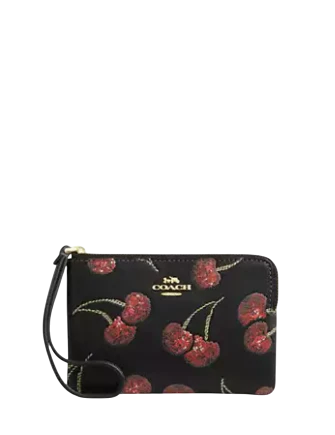 Coach Corner Zip Wristlet With Cherry Print