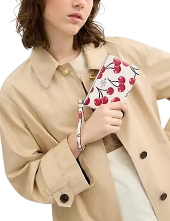 Coach Corner Zip Wristlet With Cherry Print