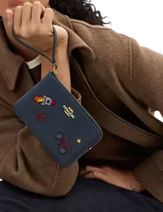 Coach Corner Zip Wristlet With Embroidery