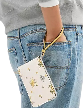 Coach Corner Zip Wristlet With Floral Print