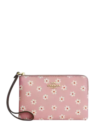 Coach Corner Zip Wristlet With Floral Print