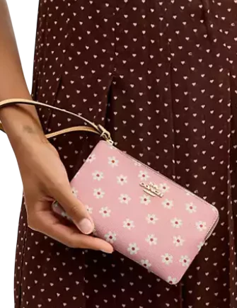 Coach Corner Zip Wristlet With Floral Print