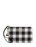 Coach Corner Zip Wristlet With Gingham Print And Charm