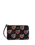 Coach Corner Zip Wristlet With Heart Bolt Print