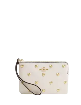 Coach Corner Zip Wristlet With Heart Rivets
