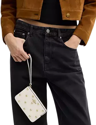 Coach Corner Zip Wristlet With Heart Rivets