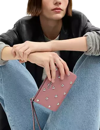 Coach Corner Zip Wristlet With Heart Rivets