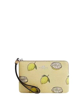 Coach Corner Zip Wristlet With Lemon Print